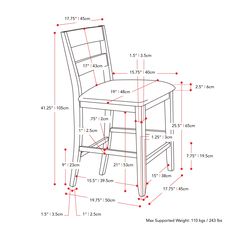 the measurements for a dining room chair