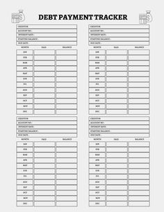 the debt payment tracker is shown in black and white