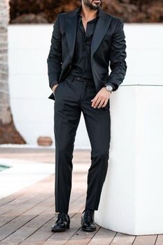 Men Black Suit Beach Wedding Suit Groom Wear Suit Wedding Suit | Etsy Beach Wedding Suits, All Black Suit, Prom Suits For Men, Black Outfit Men, Black Suit Men, Herren Style, Classy Suits, Classy Outfits Men, Wedding Suits Groom