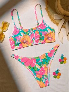 Multicolor Boho Collar   Floral  Embellished High Stretch  Women Clothing Tropical Swimsuit, Bright Prints, Beach Floral, Swim Summer, Cute Lazy Day Outfits, Lazy Day Outfits, Swim Suits, Beachwear For Women, Clothes Ideas