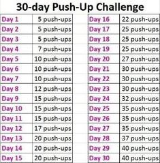 the 30 - day push up challenge is shown in pink and white with numbers on it