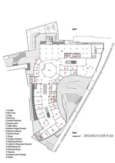 the ground plan for an office building with several floors and areas to be seen in red