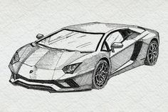 a pencil drawing of a sports car