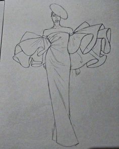 a drawing of a woman in a long dress