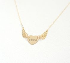 Memorial Heart Wings Personalized Necklace, Remembrance Jewelry, Angel Necklace, Letter Name Necklac Personalized Heart Charm Necklace For Memorial, Heart Charm Necklace For Valentine's Day Memorial, Valentine's Day Memorial Heart Charm Necklaces, Valentine's Day Heart Charm Memorial Necklace, Valentine's Day Memorial Heart Charm Necklace, Memorial Gold Heart Pendant Charm Necklace, Gold Heart Pendant Charm Necklace For Memorials, Gold Heart Charm Necklace For Memorial, Gold Heart-shaped Charm Necklaces For Memorials