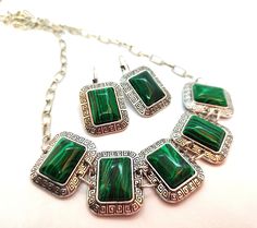 Wonderful  jewelry set made of Malachite  and metal elements in silver color. The length of the earrings is 4 cm. The necklace with has a length of 53 cm. Malachite Jewelry Set, Green Stone Jewelry, Malachite Earrings, Malachite Statement Necklace, Green Stone Jewelry Set for Womеn 💚 Click here to visit my shop: https://www.etsy.com/shop/KokettJewelry?ref=seller-platform-mcnav 💛 Click here to see more jewelry sets: https://www.etsy.com/shop/KokettJewelry?ref=seller-platform-mcnav&section_id=22590020 Necklace Green Stone, Green Stone Jewelry, Malachite Earrings, Malachite Jewelry, Necklace Green, Green Stone, Stone Jewelry, Jewelry Set, Silver Color