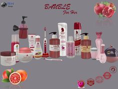 an assortment of skin care products with pomegranates