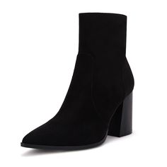 PRICES MAY VARY. 👣【Features】Classic elegant boots.Pointed toe, block chunky heel, high heels, ankle boots, side zipper, knit elastic, the pull-on design is convenient for your daily wear.Two materials, faux suede or faux leather, give you more room for choice. 👣【Design】 Heel Height: 3.35" (approx), Platform Measures: 0.15"(approx).The block chunky heel, soft lining and comfortable outsole will keep your feet from getting tired every step of the way. 👣【Match】You can match it with jeans, shorts High Heels Ankle Boots, Elegant Boots, Boots Zipper, Heel Design, High Heel Boots Ankle, Other Outfits, Classic Elegant, Designer Heels, Office Ladies