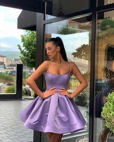 Prom Dress Satin, Dresses With Ruffles, Mini Prom Dress, Satin Formal Gown, Short Homecoming Dresses, Mini Prom Dresses, Two Piece Homecoming Dress, Purple Shorts, Satin Prom Dress