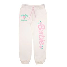 Size Small White Joggers Large Logo Embroidered Flower White Letter Print Sweatpants For Loungewear, White Letter Print Bottoms For Loungewear, Trendy White Sweatpants With Letter Print, Spring Letter Print Loungewear Pants, Trendy White Sweatpants For Spring, Trendy White Cotton Sweatpants, White Casual Pants With Letter Print, Casual White Pants With Letter Print, White Cotton Sweatpants For Summer