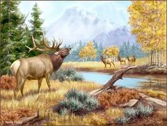 a painting of some animals in the wild