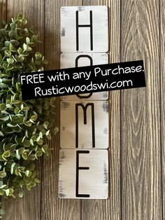 wood block letters with the words free with any purchase