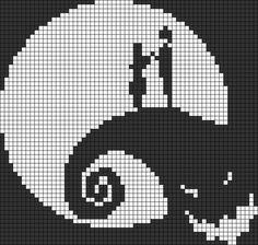 a cross stitch pattern with a black and white image of a snail