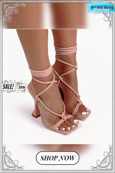 Women's Square Toe Strappy High Heel Sandals, Perfect for Parties Trendy Adjustable Strappy Heels, Adjustable Lace-up Sandals With Heel Loop For Summer, Summer Strappy Lace-up Sandals With Heel Loop, Trendy Adjustable Lace-up Toe Post Sandals, Trendy Lace-up Sandals With Single Toe Strap, Trendy Adjustable Toe Post Lace-up Sandals, Spring Party Lace-up Toe Post Sandals, Adjustable Strap Summer Heels, Strappy Lace-up Sandals With Heel Loop