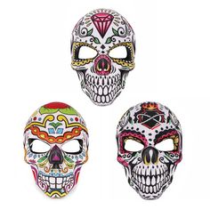 PRICES MAY VARY. 💀Package Inclued: You will get 3 pieces Halloween full face day of the death sugar skull mask with different styles, gorgeous unique design with bright colors and classic Halloween elements, like skull, teeth, flower, leaf, diamond and flame, free to show your personality. 💀Reliable Material: The adorable masquerade masks are made of high quality EVA, safe and durable, creepy and funny masks let you more mysterious. 💀Easy to Wear: Come with an black elastic band, keep the mas Day Of The Dead Masks, Skull Teeth, Day Of The Dead Mask, Mask For Halloween, Sugar Skull Face, Skull Face Mask, Halloween Elements, Halloween Parade, Monster Theme