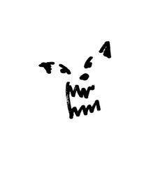 a black and white drawing of an evil face with sharp fangs on it's teeth