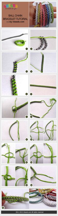 the instructions for how to make bracelets with green string and beaded beads on them