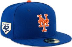 Navy Fitted Hat With Embroidered Logo For Sports, Blue Fitted Hat With Embroidered Logo And Curved Brim, Yellow Astros Fitted Hat, Mets Hat, Blue Fitted Hat With Flat Brim, One Size, Mets Logo, New York Mets Logo, Jackie Robinson Day, Jackie Robinson