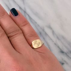 "This square shaped traditional signet style ring is composed of 14K solid gold & can be made finished with a raised cameo style engraving or a traditional style engraving of any initial letter or words in any font style you wish to have. NOTE: Please indicate the specific font style desired in the 'Note to Seller' section upon checkout. We will also gladly send a mock-up rendering of the engraving prior to purchasing the item by kindly sending us a \"Custom Order Request\" for the assurance Gold Rectangular Signet Ring Stamped 14k, Rectangular Initials Ring Perfect For Gift, Rectangular Initials Ring For Gift, Rectangular Initials Ring As Gift, Heirloom Rectangular Signet Ring Stamped 14k, Classic Rectangular Signet Ring With Initials, Personalized Rectangular Initial Ring Gift, Classic Rectangular Engraved Promise Ring, Classic Engraved Rectangular Initial Ring