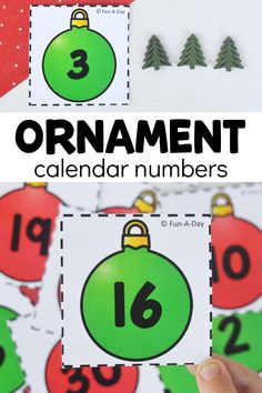 christmas ornament calendar numbers for kids to practice counting and number recognition with this printable