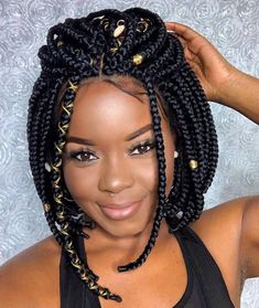 Slay in our stunning bob box braided wig this unit is ideal for every occasion Its a Frontal Bob box braids Please note our Custom made medium size box braids This unit comes in two lace options; SINGLE PART LACE CLOSURE The unit would be made with a 2 by 4 inches human hair single part closure, Hair Braid Beads, Bob Braids Hairstyles, Short Box Braids, Bob Braids, Box Braids Hairstyles For Black Women, Box Braid Wig, Goddess Hairstyles, Short Braids