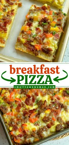 An easy Christmas morning breakfast featuring homemade pizza! It will become one of your favorite holiday brunch ideas. Loaded with bacon, sausage, veggies, and cheese, this breakfast pizza recipe is fun and tasty! Homemade Breakfast Pizza, Keto Quiche, Breakfast Pizza Recipe, Bacon Sausage, Crockpot Breakfast, Sweet Peppers, Holiday Brunch, Homemade Breakfast, Breakfast Idea