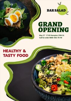 an advertisement for a healthy and tasty food bar called grand opening on may 27, 2013