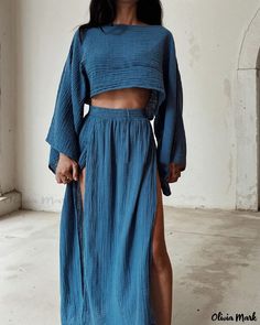 Olivia Mark - Chic Casual Wear Hybrid Top Womens Skirt Outfits, Skirt Outfit Summer, Long Skirt Casual, Casual Chique, Flared Sleeves Top, Jumpsuit Outfit, Split Skirt, Linen Casual, Looks Chic