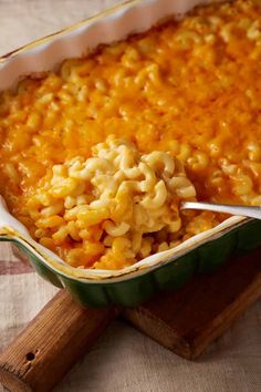 a casserole dish with macaroni and cheese in it, ready to be eaten