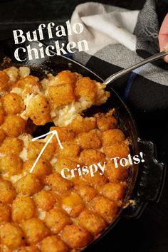 a skillet with some tater tots in it