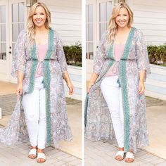 Treasure this kimono the sage color is so pretty and the tie at the waist is so flirty and fun and the flowy long style of this is so chic! We love this layered over a simple tank with some white skinnies! 

100% Polyester Spring Flowy Wrap Cover-up, Chic Spring Layering Cover-up, Chic Wrap Cover-up For Spring, Spring Bohemian Tie Waist Cover-up, Spring Wrap Cover-up With Tie Waist, Casual Spring Kimono With Tie Waist, Chic Spring Cover-up For Layering, Spring Wrap Cover-up For Layering, Spring Wrap Cover-up Flowy