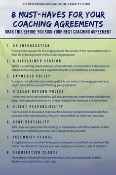 the 8 must haves for your coaching agreement