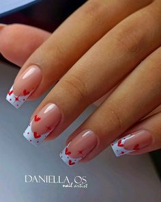 Nails With Hearts, Heart Nail Designs, Valentine Nail Art, February Nails, Valentine Nails, Heart Nail, Nail Designs Valentines, Simple Nail Art Designs, Short Acrylic Nails Designs