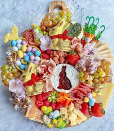 a platter filled with lots of different types of food