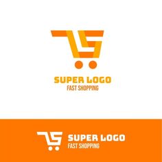 a shopping cart logo with the words super shopping on it and an orange stripe in the middle