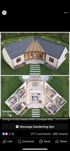 an aerial view of a house with stairs leading up to the second floor and two rooms on