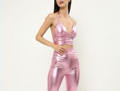 Metallic bell bottoms pants and crop set are extremely stunning with wonderful pink color! At all dance and music parties, especially rave and parties, festivals, birthdays, bachelorette parties and nightclubs... Wherever you want to shine, it's the perfect choice for you. With metallic flare pants, you can easily adapt to the parties of the 1970s and 1980s. You can choose our hanging crop or bell sleeve crops. For purchase as separate parts, please visit our page. The inner seam length is prepa Pink Fitted Sets For Costume Party, Pink Fitted Costume Party Set, Pink Fitted Set For Costume Party, Fitted Pink Set For Costume Party, Fitted Party Sets, Fitted Party Sets For Party Season, Fitted Sets For Party Season, Pink Dancewear Bottoms For Summer, Pink Summer Dancewear Bottoms