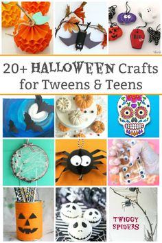 A creative collection of cool Halloween crafts for tweens and teens to make. All the pumpkins, spiders, bats and ghost crafts you can handle. #halloweencraftsfortweenstomake #halloweencraftdecorations #halloweenDIYcrafts #halloweencraftsforkidseasy #halloweencrafts #tweencrafts #teencrafts #craftsfortweens #craftsforteens Halloween Crafts For Teens, Mason Jar Halloween Crafts, Quick Halloween Crafts, Halloween Craft Ideas, Halloween Art Projects, Teen Halloween, Dollar Store Halloween