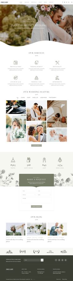 the wedding website is displayed in white and green colors, with an image of two people kissing