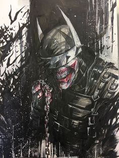 a painting of a batman character holding a chain