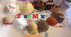 various types of taco mix on a table