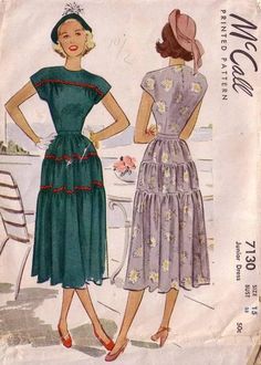 two women's dresses are shown on a piece of paper, one is green and the other is grey