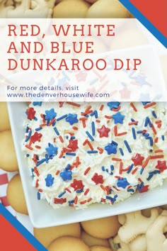 red, white and blue dunkapoo dip on a plate