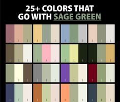 the colors that go with sage green are shown in different shades and sizes, along with numbers