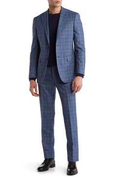 Look polished while staying comfortable in this ultrastretchy wool-blend suit cut with a trim fit for a modern silhouette. Jacket has notched lapels Lined 70% wool, 30% polyester Dry clean Imported Suit Separates, Wool Plaid, Blue Suit, Wool Blend, Trim, Plaid, Nordstrom, Wool, Mens Outfits