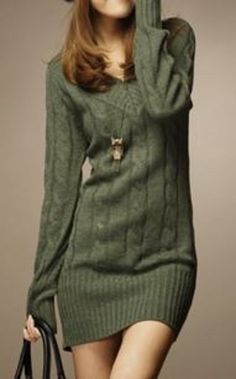 Comfy Vintage Style Khaki V-Neck Long Sleeve Solid Color Women's Cable knit Sweater Dress #Khaki #Cable #Knit #Sweater #Dress #Fall #Fashion Sweaters Dresses For Women, Cable Dress Knitting Pattern, Sweater V Neck Dress, Christmas Short Sweater Dress, Grey Cable Knit Sweater Dress, Topsy Turvy, Casual Wear Women, Color Sweater, Solid Sweaters