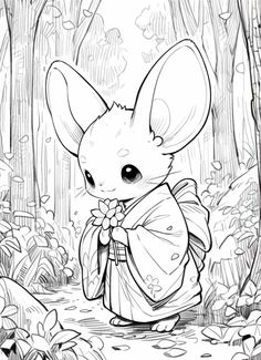 a drawing of a little mouse in the woods