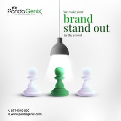 an advertisement for brand stand out in the crowd, featuring chess pieces and a light bulb