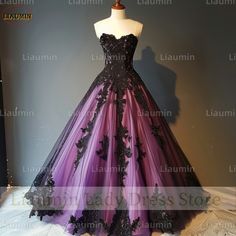 Midnight Purple Wedding, Midnight Purple Prom Dress, Purple And Black Prom Dress, Tim Burton Dress, Dark Purple Quinceanera Dresses, Black And Purple Wedding Dress, Black Purple Wedding, Dark Purple Prom Dress, Black And Purple Wedding