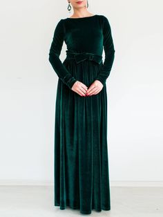 "Modest velvet maxi dress with Long sleeve dress, velour formal maxi dress, Green dress plus size, Long green dress, modest dress This dress is a must have for the new season. Classic, yet interesting design. Long sleeves. Slips on -------------------------- This garment is available in XS-2XL sizes Every garment is made for 170 cm (5\"8') total height. We will be happy to customize it for you. Just send your personal measurements and height in \"message to seller\" box when ordering. SIGN UP TO Green Velvet Dress Long, Modest Formal Dresses, Long Green Dress, Long Dresses Elegant, Velvet Dress Long, Dark Green Dress, Long Sleeve Velvet Dress, Green Velvet Dress, Formal Dresses With Sleeves